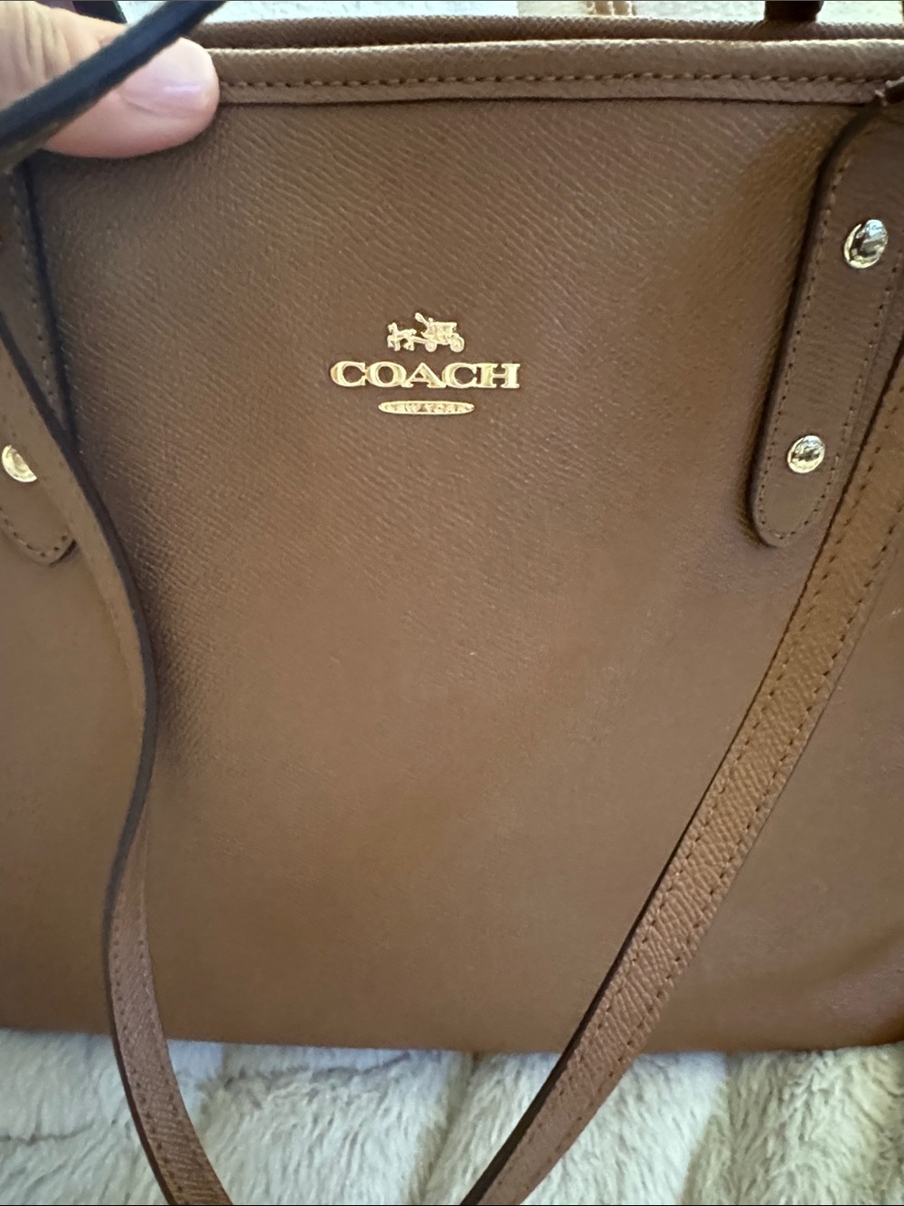 COACH Brown Leather Tote with Logo Charm - Picture 4 of 4